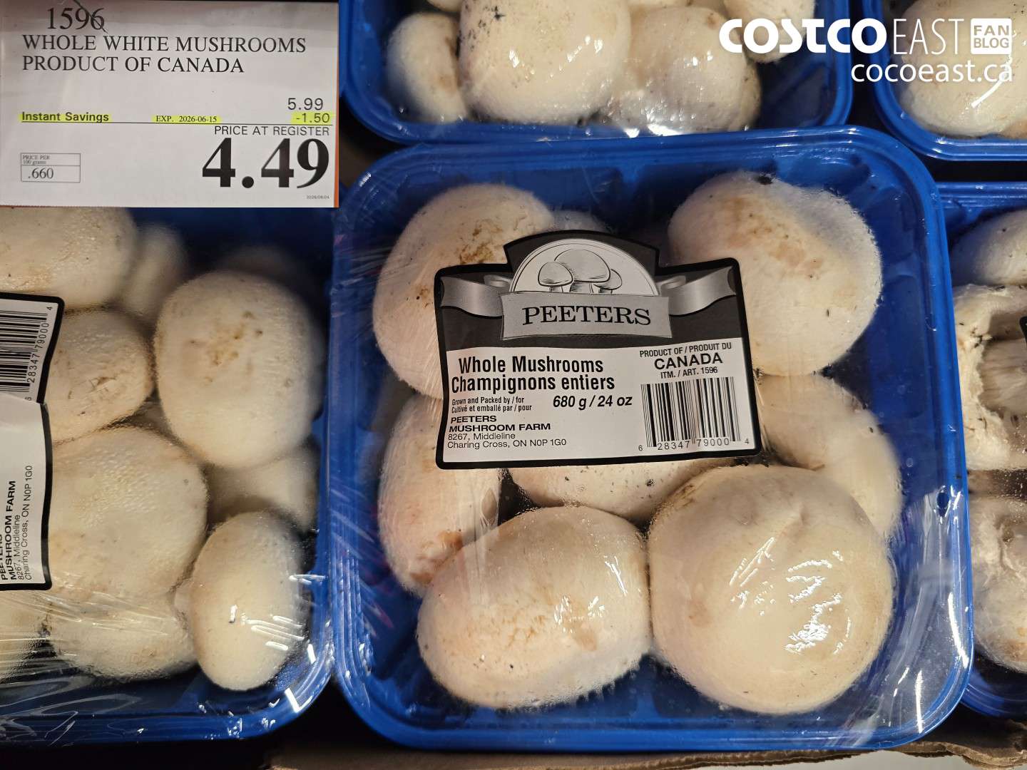 1596 WHOLE WHITE MUSHROOMS PRODUCT OF CANADA ($1.50 INSTANT SAVINGS EXPIRES ON 2026-06-15) $4.49