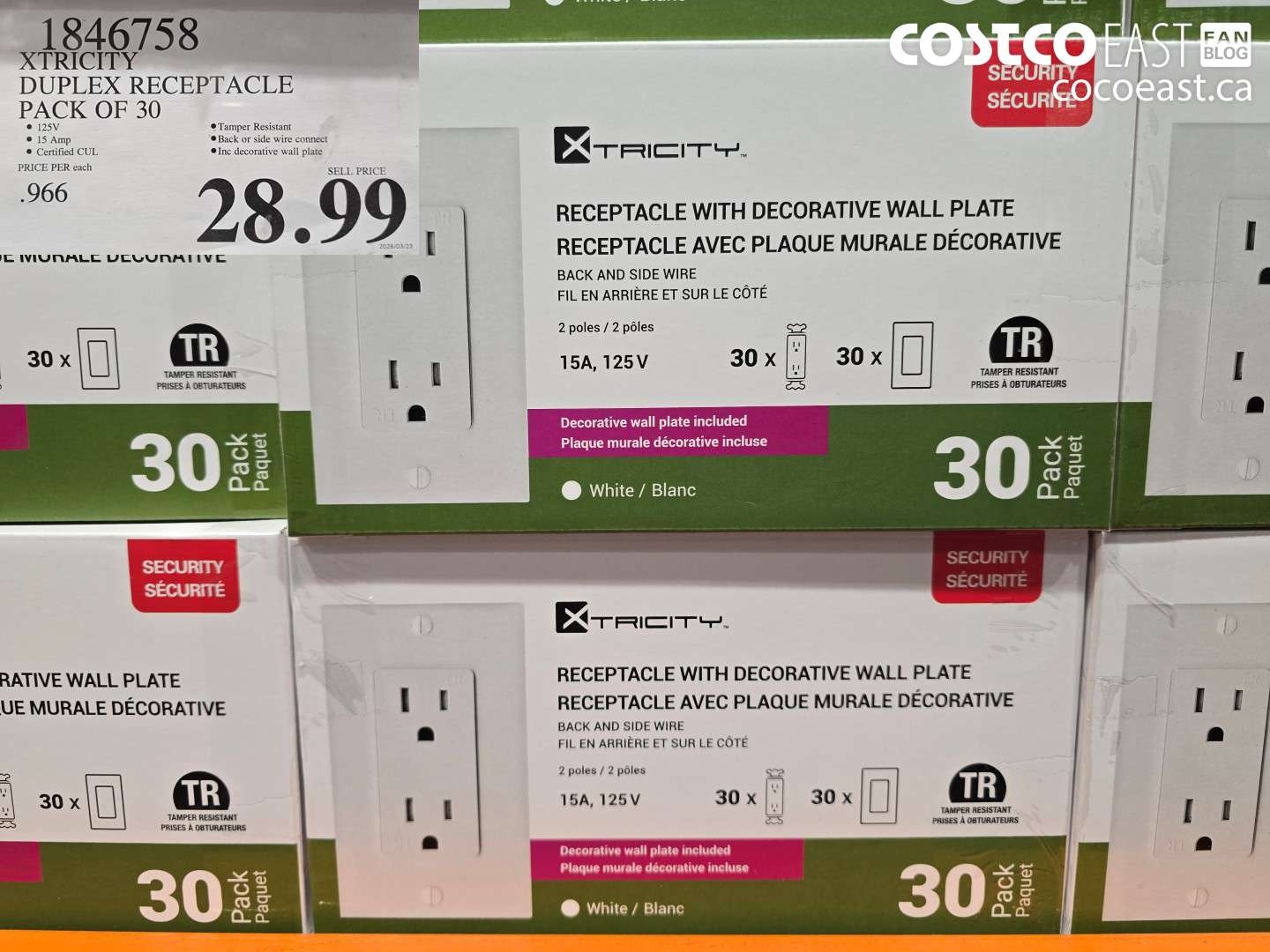1846758 XTRICITY DUPLEX RECEPTACLE PACK OF 30 $28.99