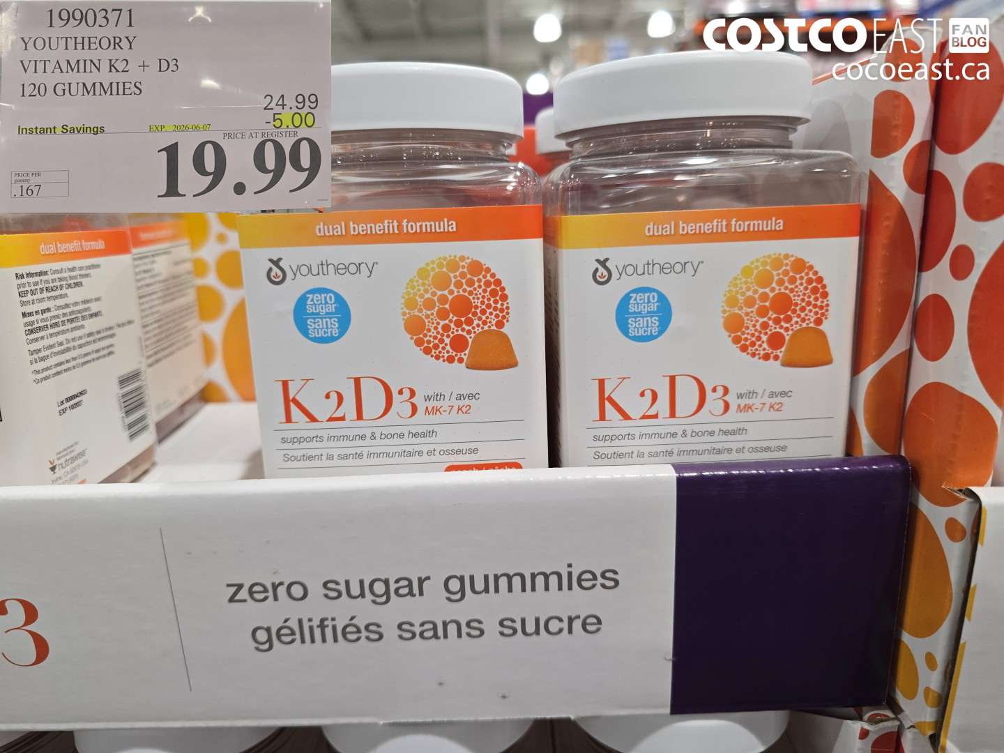 1990371 YOUTHEORY VITAMIN K2 + D3 120 GUMMIES ($5.00 INSTANT SAVINGS EXPIRES ON 2026-06-07) $19.99