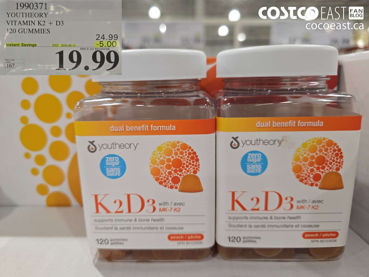 1990371 YOUTHEORY VITAMIN K2 + D3 120 GUMMIES ($5.00 INSTANT SAVINGS EXPIRES ON 2026-06-14) $19.99