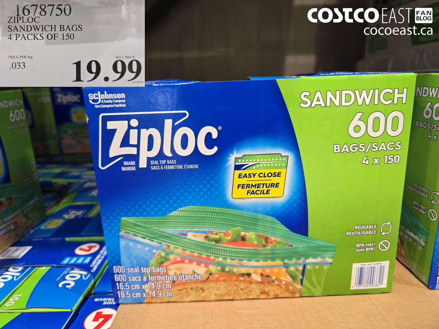 1678750 ZIPLOC SANDWICH BAGS 4 PACKS OF 150 $19.99
