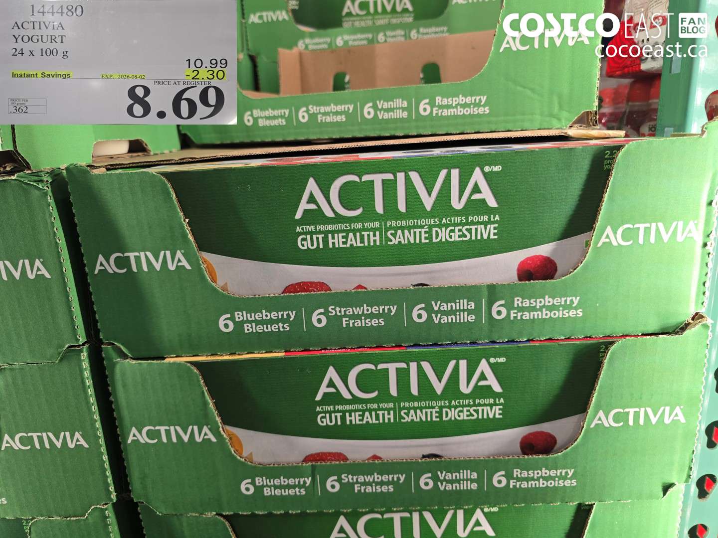 144480 ACTIVIA YOGURT 24 X 100 G ($2.30 INSTANT SAVINGS EXPIRES ON 2026-08-02) $8.69