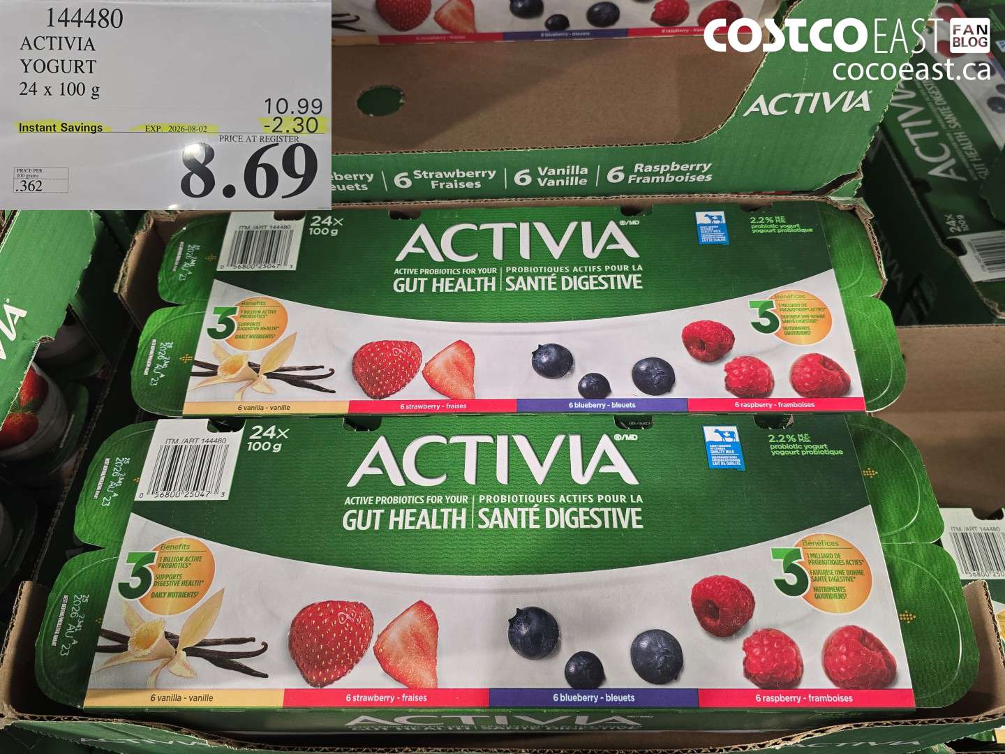 144480 ACTIVIA YOGURT 24 X 100 G ($2.30 INSTANT SAVINGS EXPIRES ON 2026-08-02) $8.69