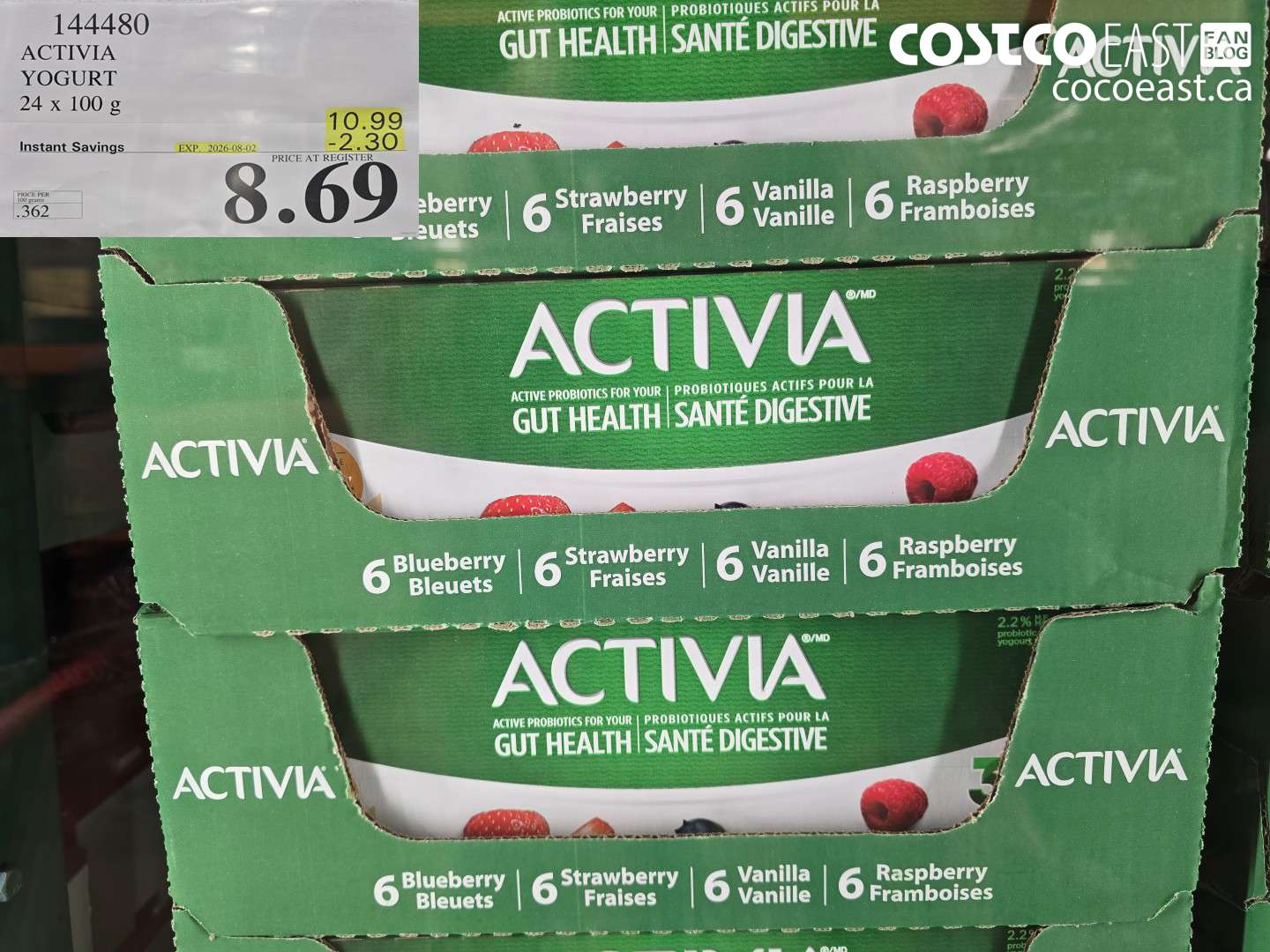 144480 ACTIVIA YOGURT 24 X 100 G ($2.30 INSTANT SAVINGS EXPIRES ON 2026-08-02) $8.69