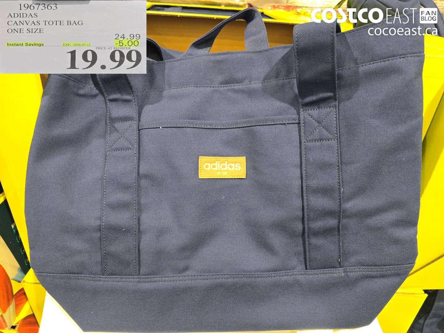 1967363 ADIDAS CANVAS TOTE BAG ONE SIZE ($5.00 INSTANT SAVINGS EXPIRES ON 2026-07-12) $19.99