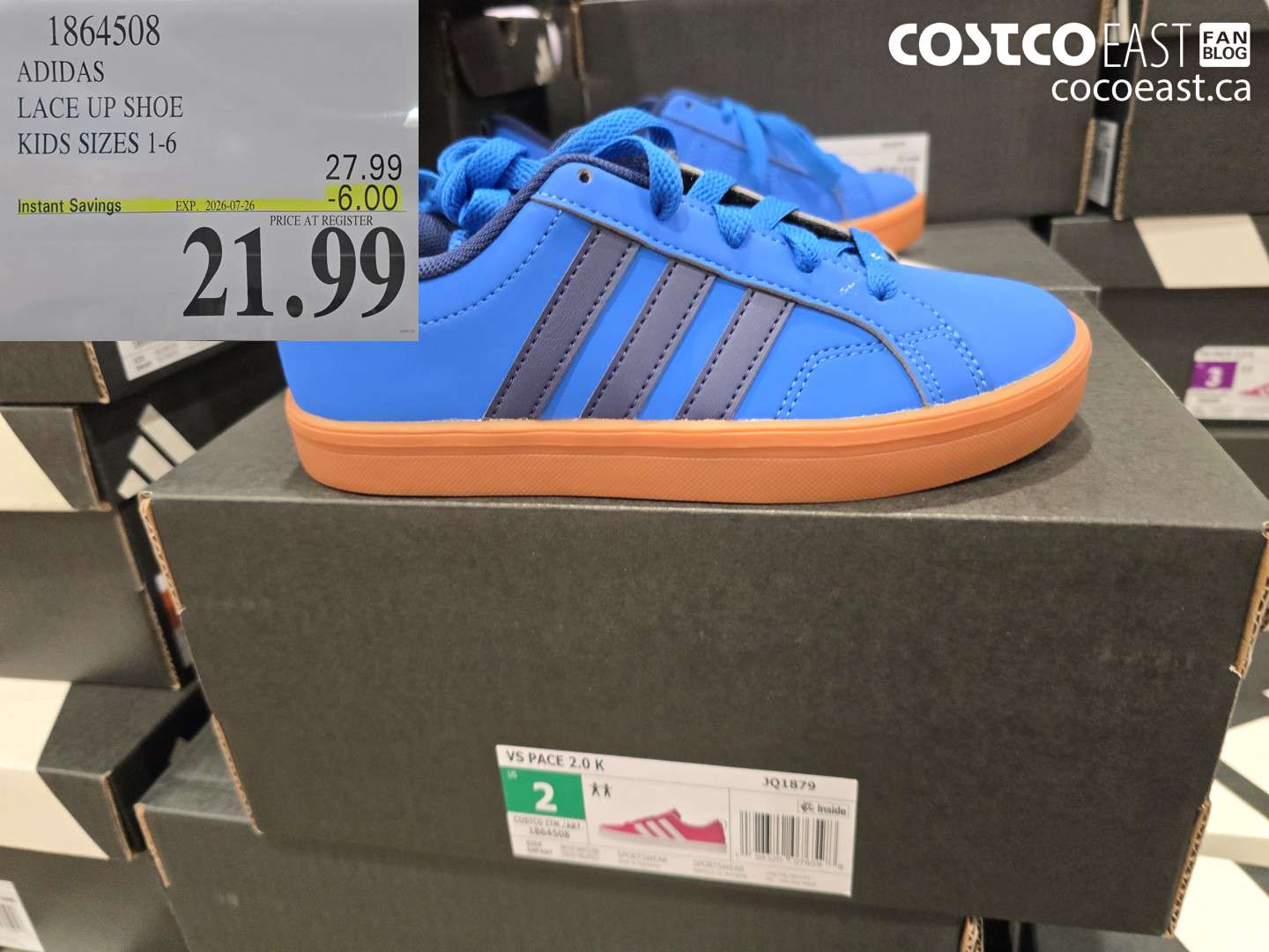 1864508 ADIDAS LACE UP SHOE KIDS SIZES 1-6 ($6.00 INSTANT SAVINGS EXPIRES ON 2026-07-26) $21.99