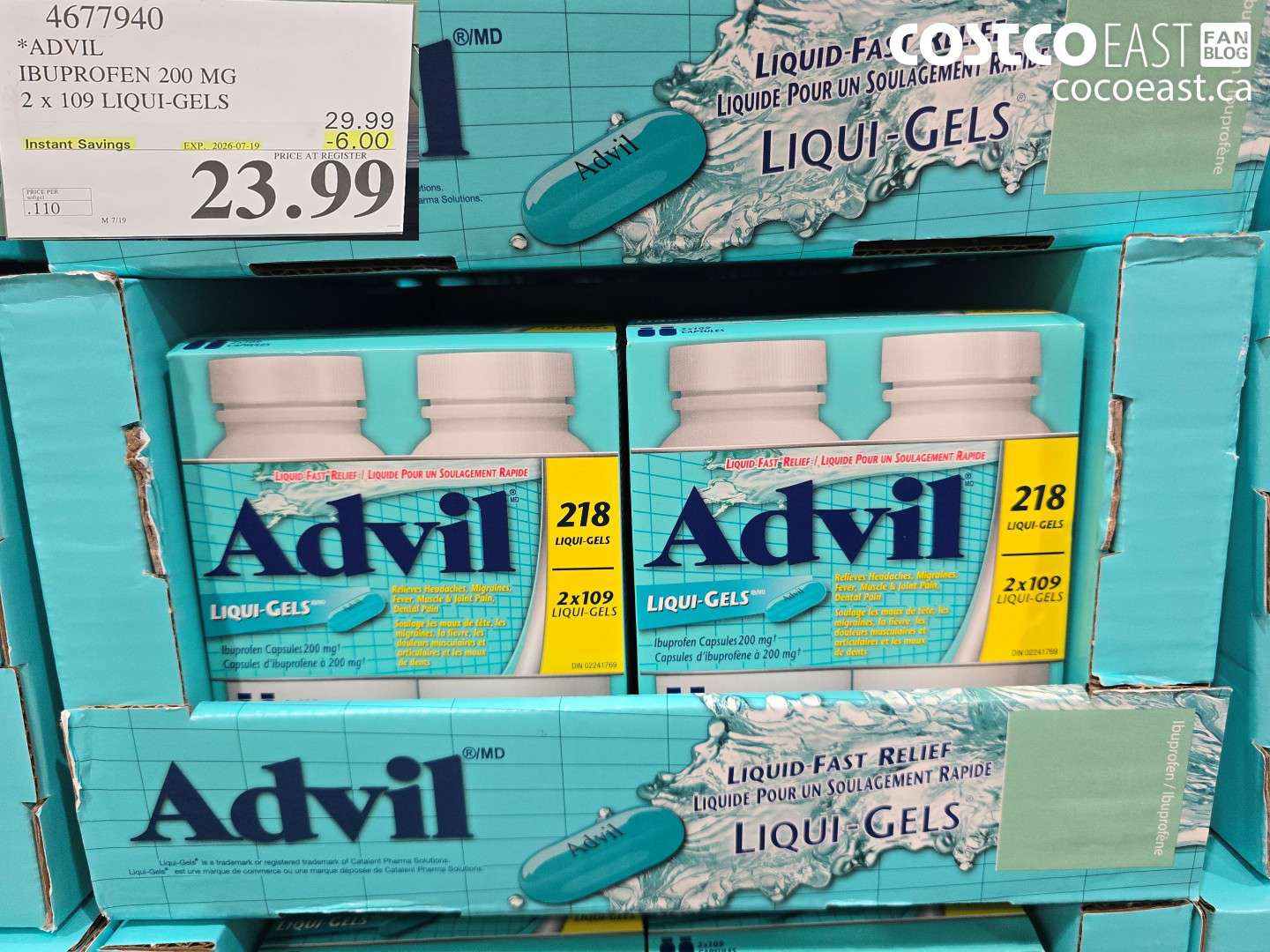 4677940 ADVIL IBUPROFEN 200 MG 2 X 109 LIQUI-GELS ($6.00 INSTANT SAVINGS EXPIRES ON 2026-07-19) $23.99