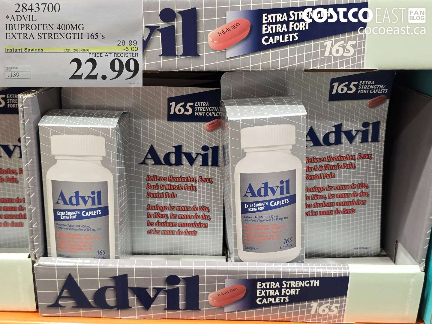 2843700 ADVIL IBUPROFEN 400MG EXTRA STRENGTH 165'S ($6.00 INSTANT SAVINGS EXPIRES ON 2026-08-02) $22.99