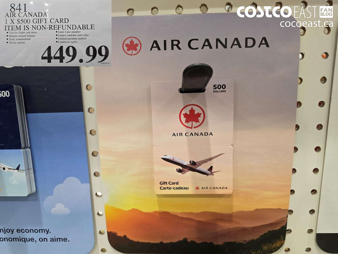 841 AIR CANADA 1 X $500 GIFT CARD ITEM IS NON-REFUNDABLE $449.99