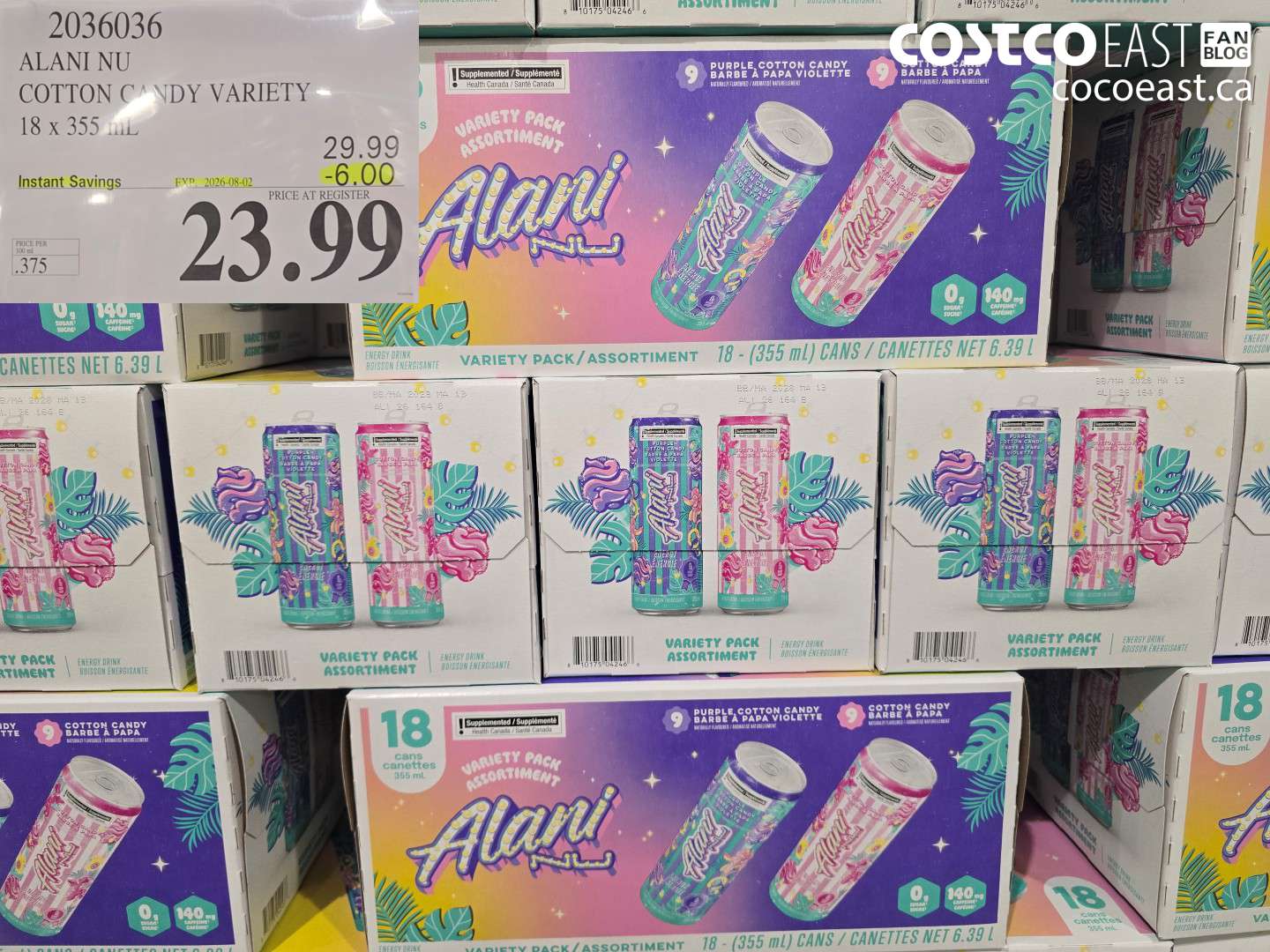 2036036 ALANI NU COTTON CANDY VARIETY 18 X 355 ML ($6.00 INSTANT SAVINGS EXPIRES ON 2026-08-02) $23.99