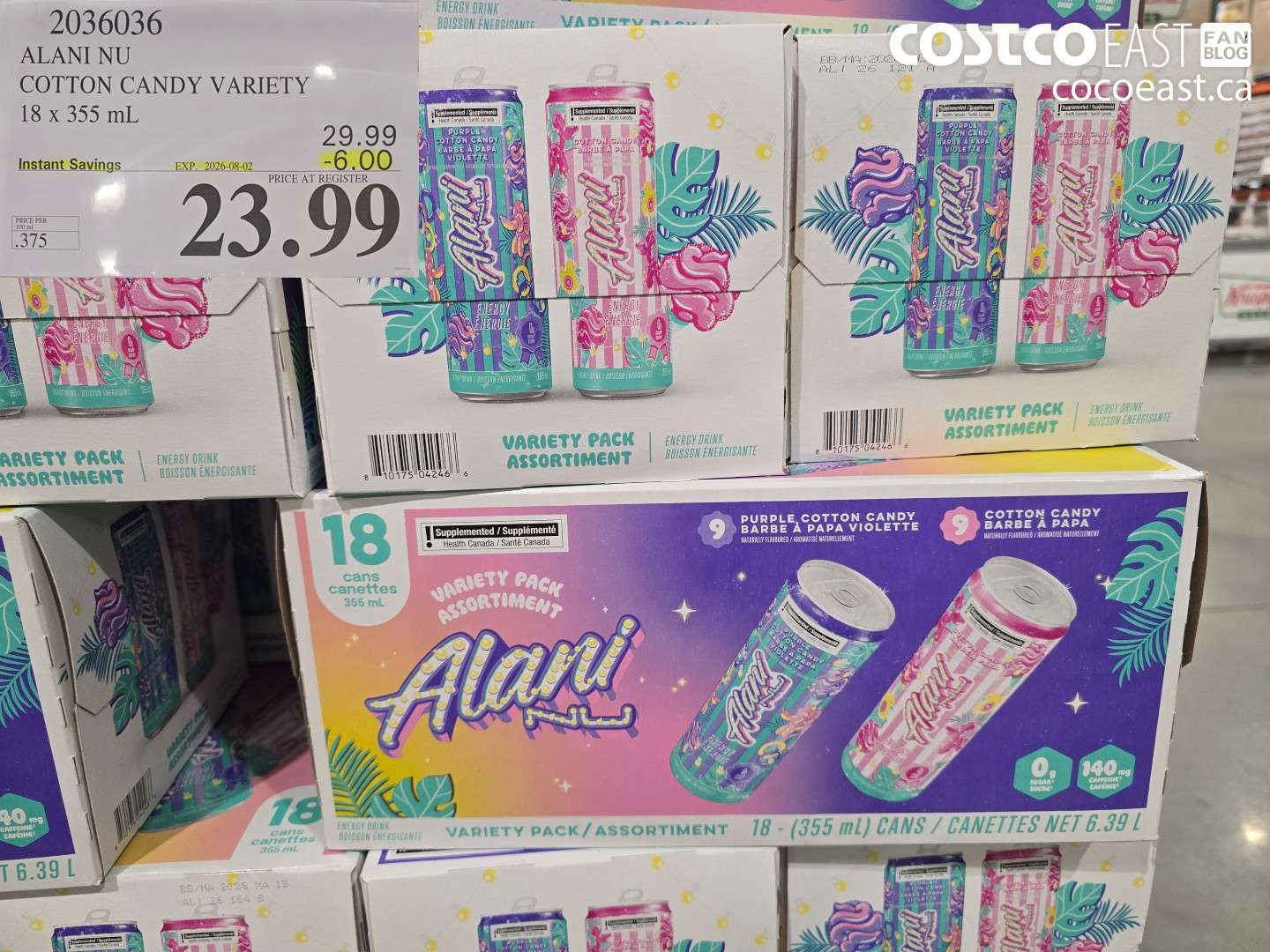 2036036 ALANI NU COTTON CANDY VARIETY 18 X 355 ML ($6.00 INSTANT SAVINGS EXPIRES ON 2026-08-02) $23.99