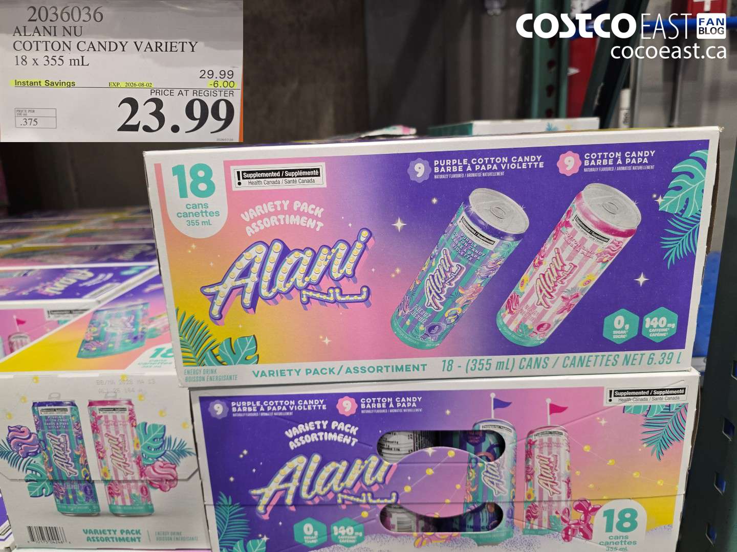 2036036 ALANI NU COTTON CANDY VARIETY 18 X 355 ML ($6.00 INSTANT SAVINGS EXPIRES ON 2026-08-02) $23.99
