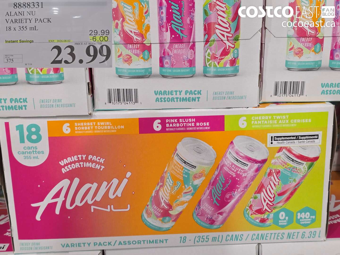 8888331 ALANI NU VARIETY PACK 18 X 355 ML ($6.00 INSTANT SAVINGS EXPIRES ON 2026-08-02) $23.99