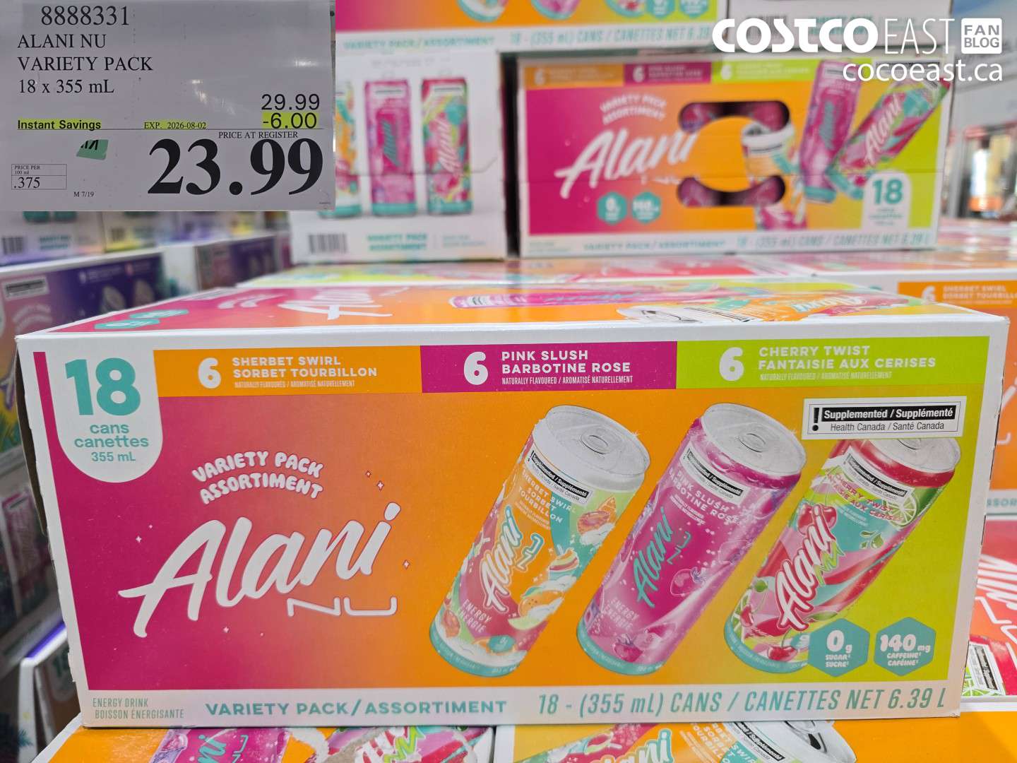 8888331 ALANI NU VARIETY PACK 18 X 355 ML ($6.00 INSTANT SAVINGS EXPIRES ON 2026-08-02) $23.99