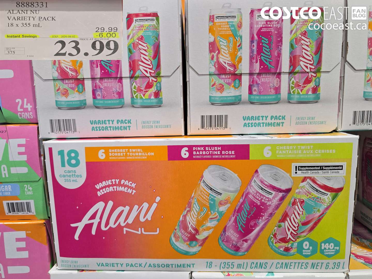 8888331 ALANI NU VARIETY PACK 18 X 355 ML ($6.00 INSTANT SAVINGS EXPIRES ON 2026-08-02) $23.99