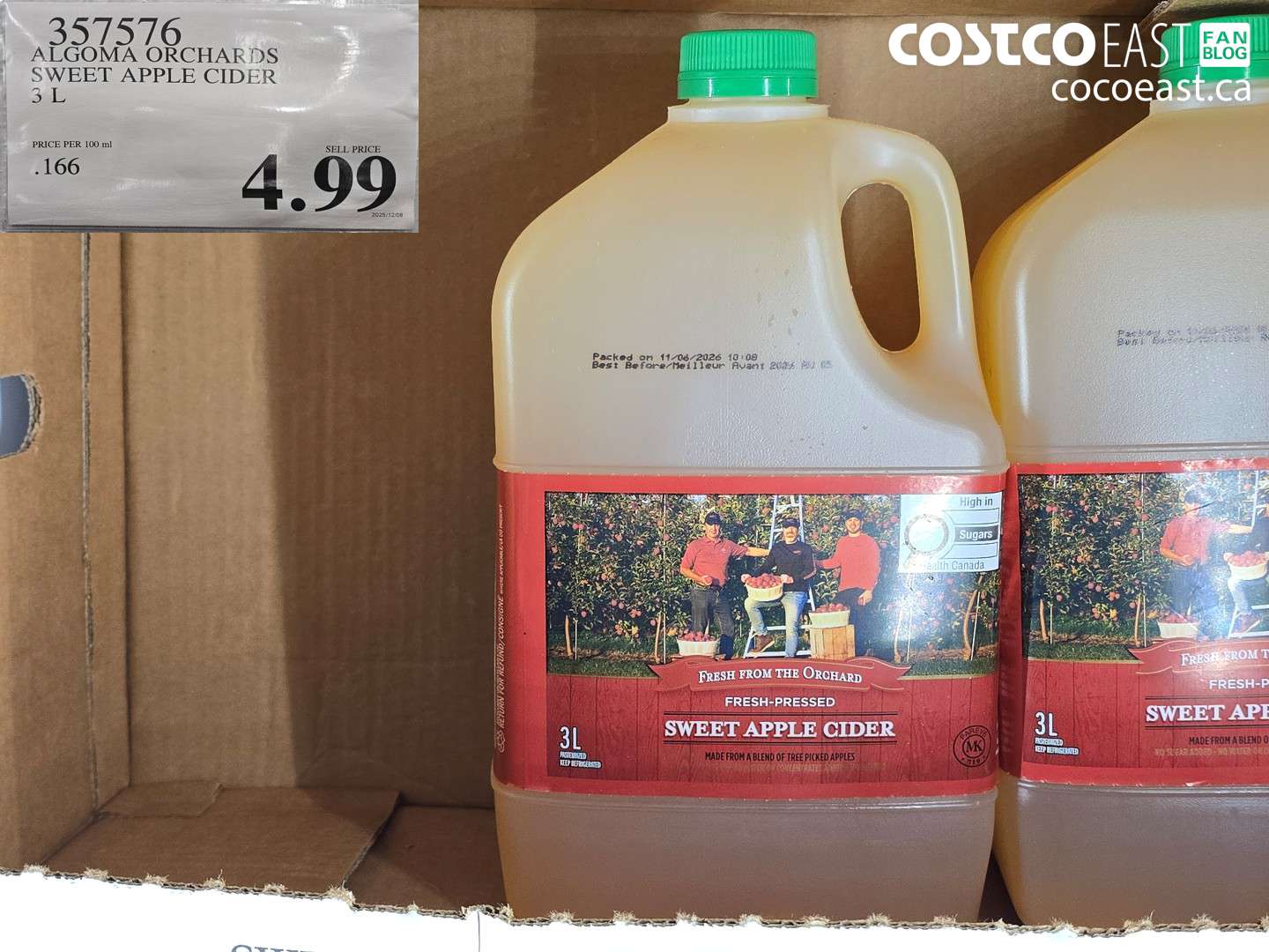 357576 ALGOMA ORCHARDS SWEET APPLE CIDER 3 L $4.99