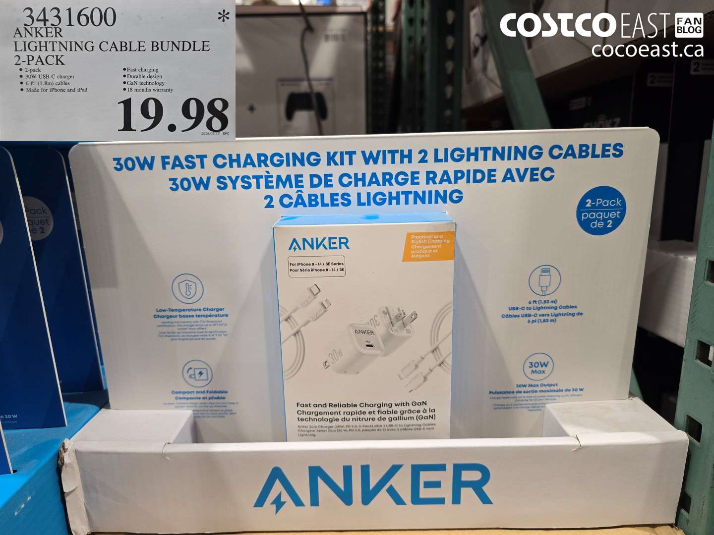 3431600 ANKER LIGHTNING CABLE BUNDLE 2-PACK $19.98