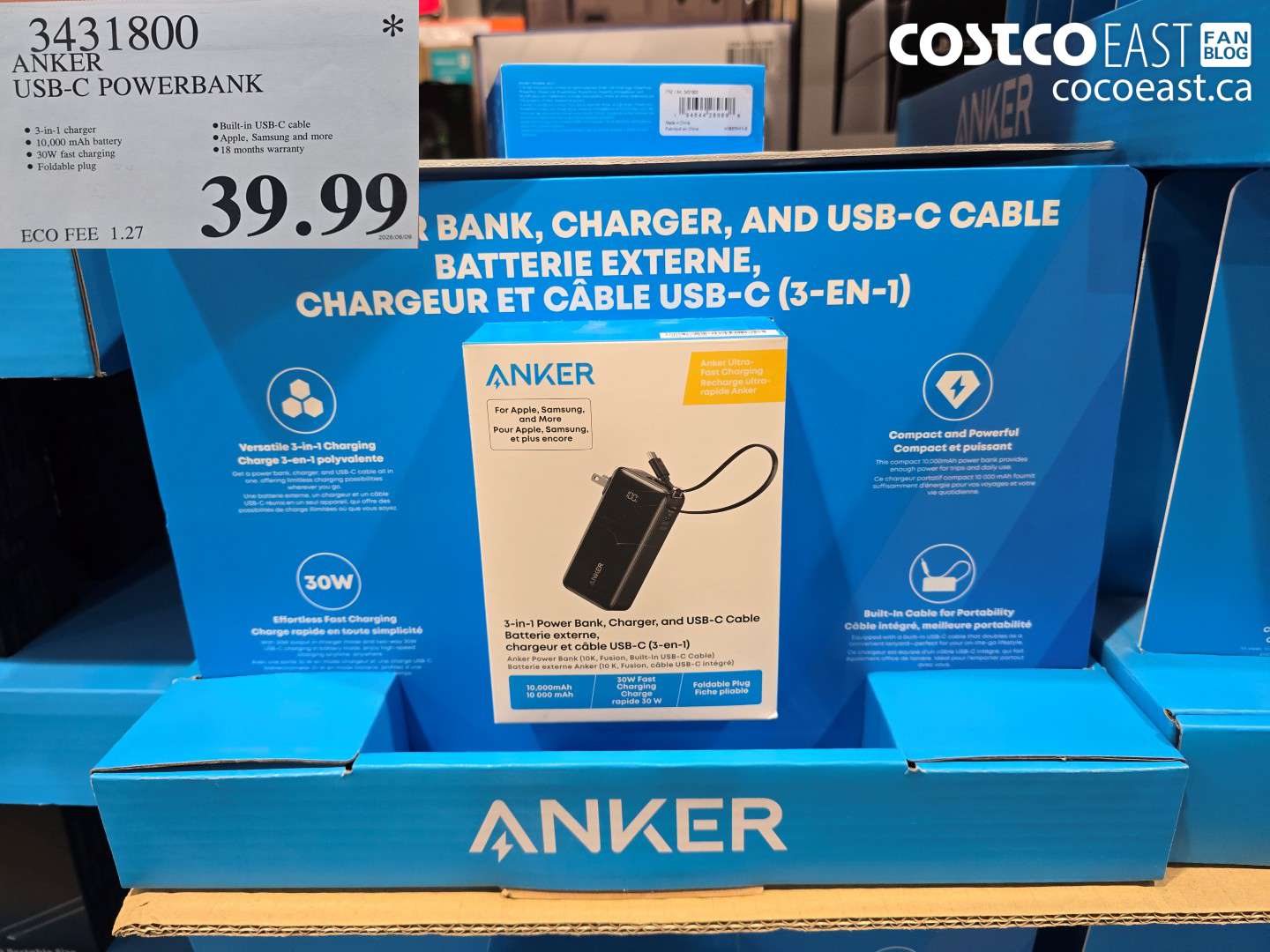 3431800 ANKER USB-C POWERBANK $39.99
