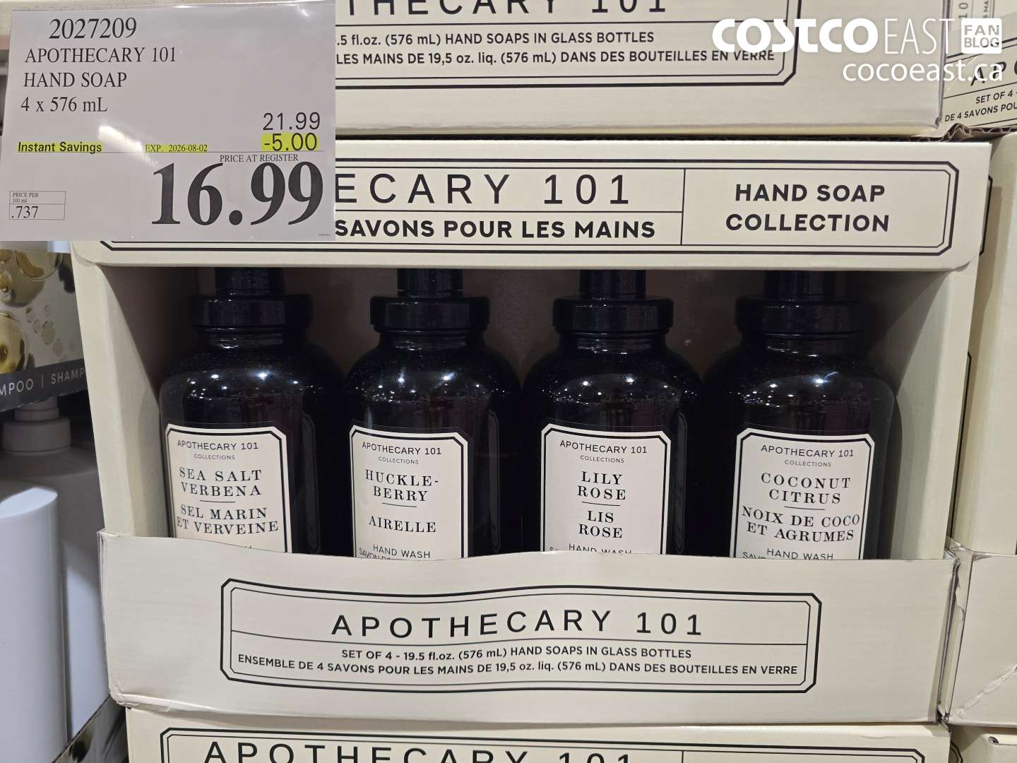 2027209 APOTHECARY 101 HAND SOAP 4 X 576 ML ($5.00 INSTANT SAVINGS EXPIRES ON 2026-08-02) $16.99