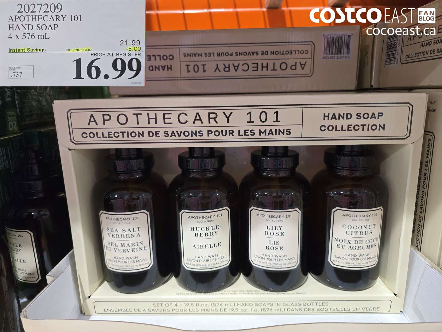 2027209 APOTHECARY 101 HAND SOAP 4 X 576 ML ($5.00 INSTANT SAVINGS EXPIRES ON 2026-08-02) $16.99