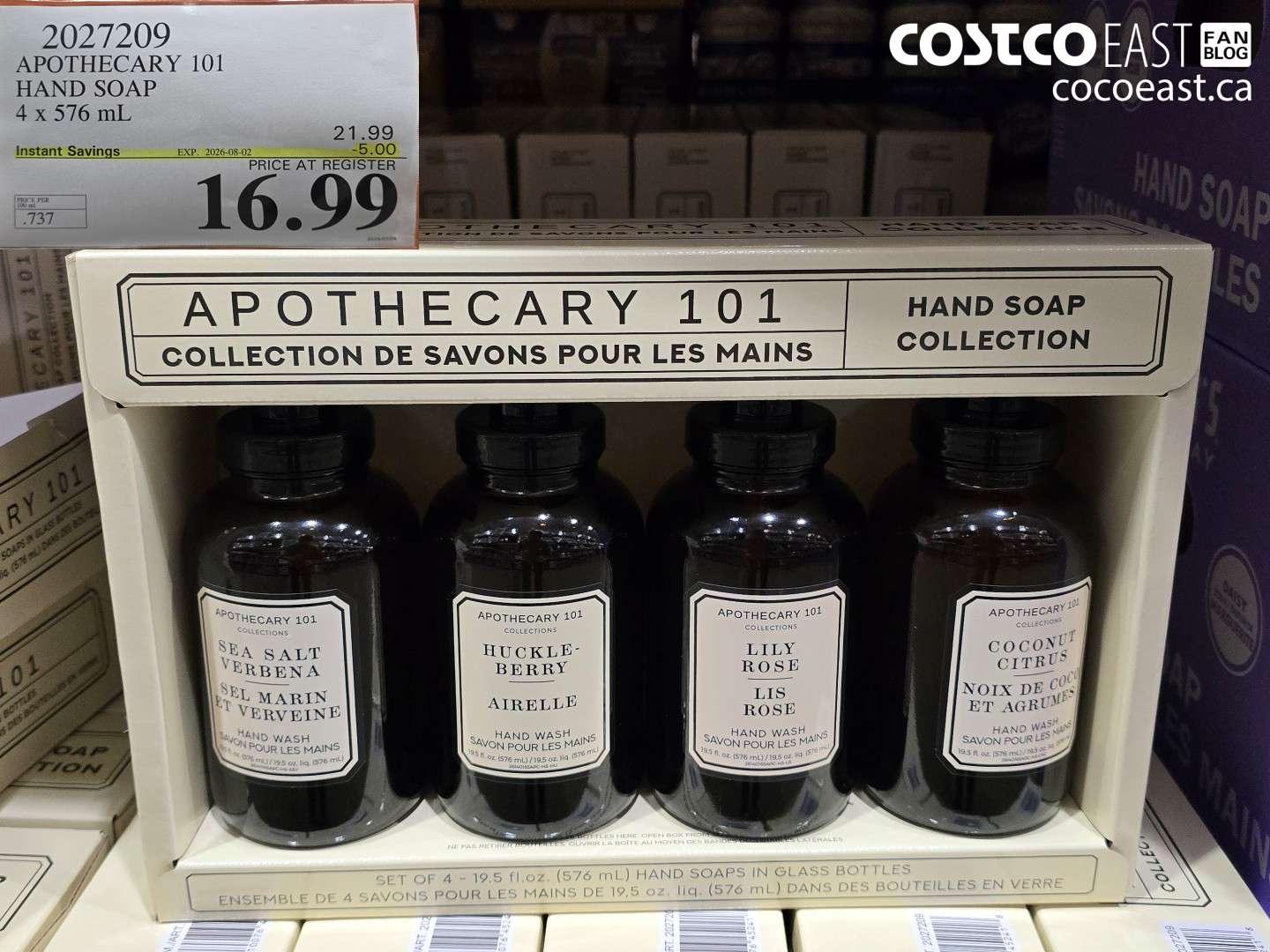 2027209 APOTHECARY 101 HAND SOAP 4 X 576 ML ($5.00 INSTANT SAVINGS EXPIRES ON 2026-08-02) $16.99