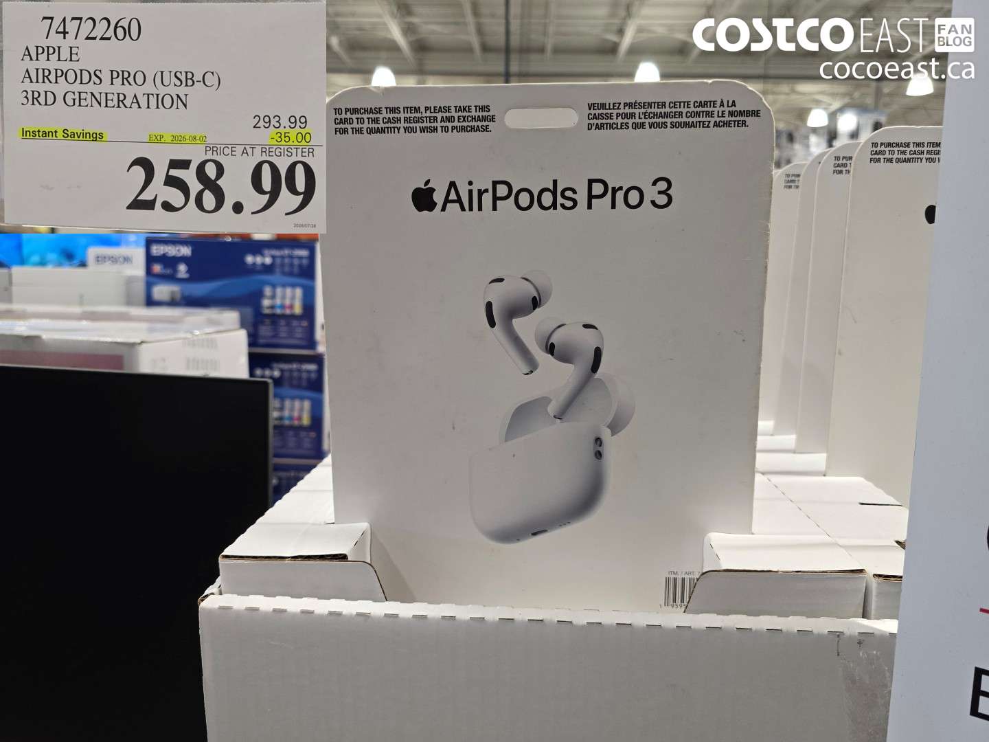 7472260 APPLE AIRPODS PRO (USB-C) 3RD GENERATION ($35.00 INSTANT SAVINGS EXPIRES ON 2026-08-02) $258.99