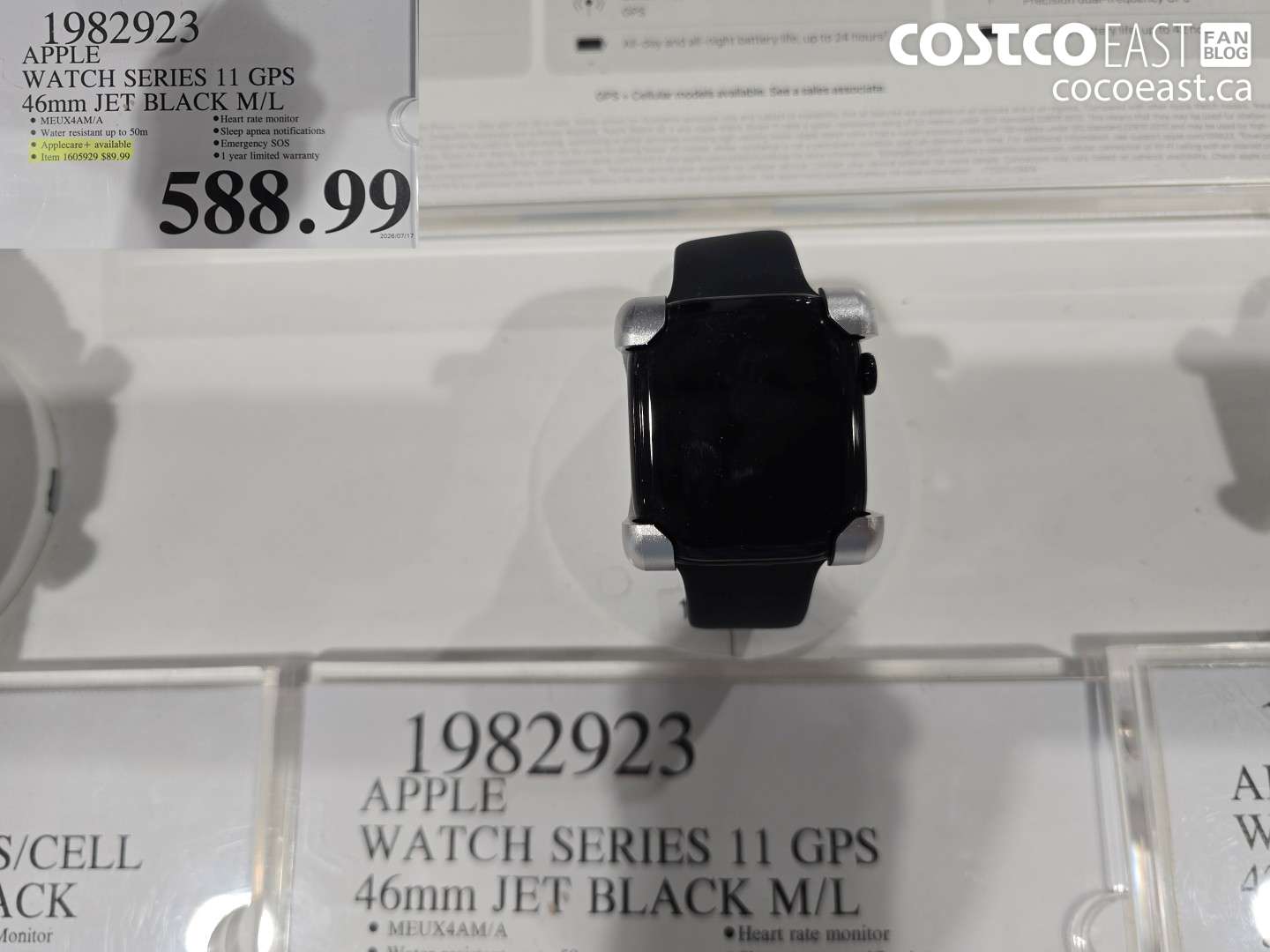 1982923 APPLE WATCH SERIES 11 GPS 46MM JET BLACK M/L $588.99