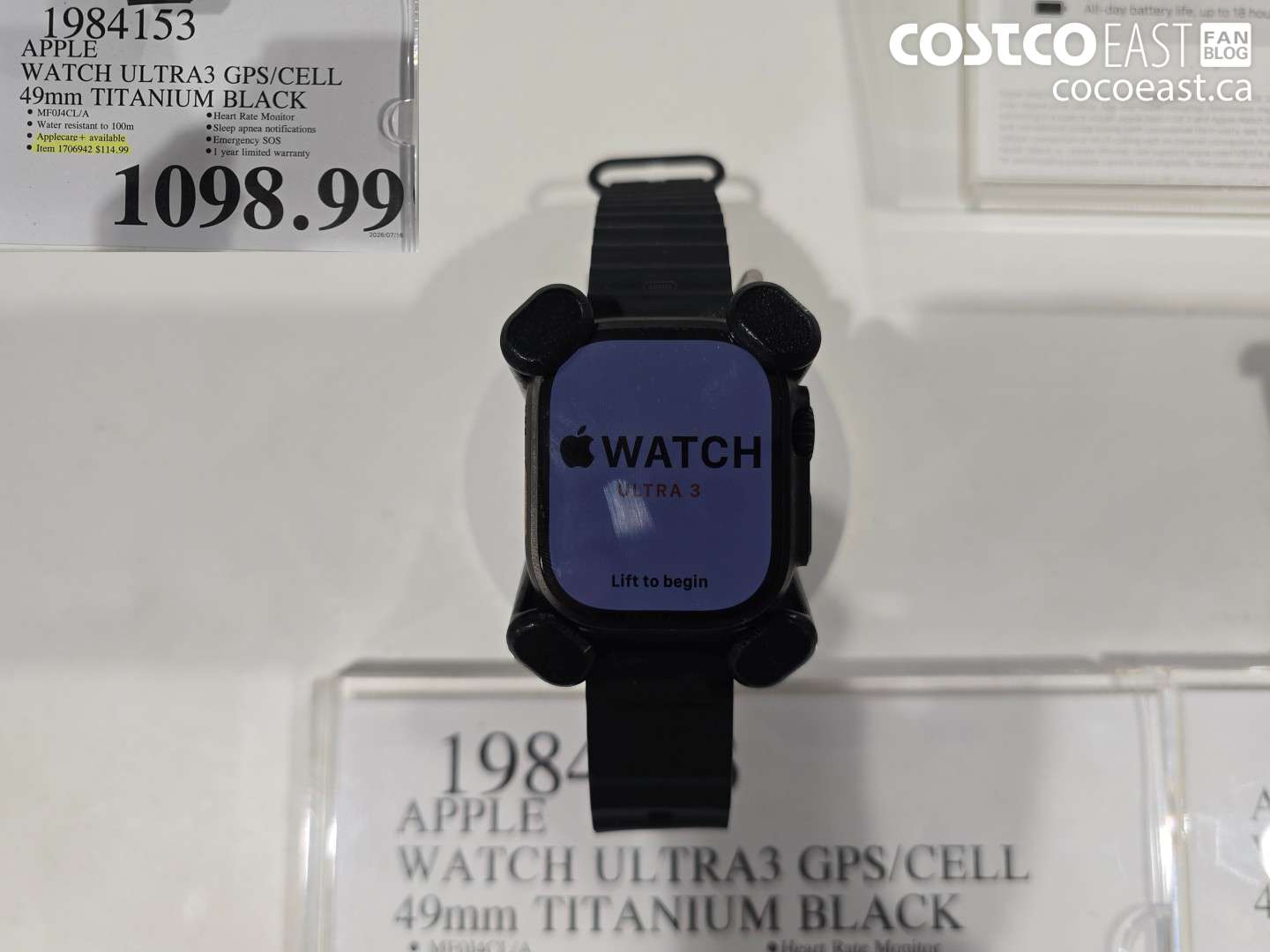 1984153 APPLE WATCH ULTRA3 GPS/CELL 49MM TITANIUM BLACK $1098.99