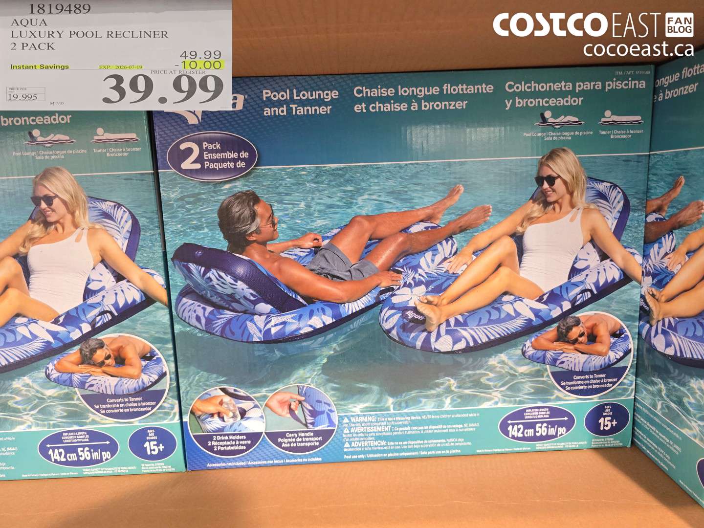 1819489 AQUA LUXURY POOL RECLINER 2 PACK ($10.00 INSTANT SAVINGS EXPIRES ON 2026-07-19) $39.99
