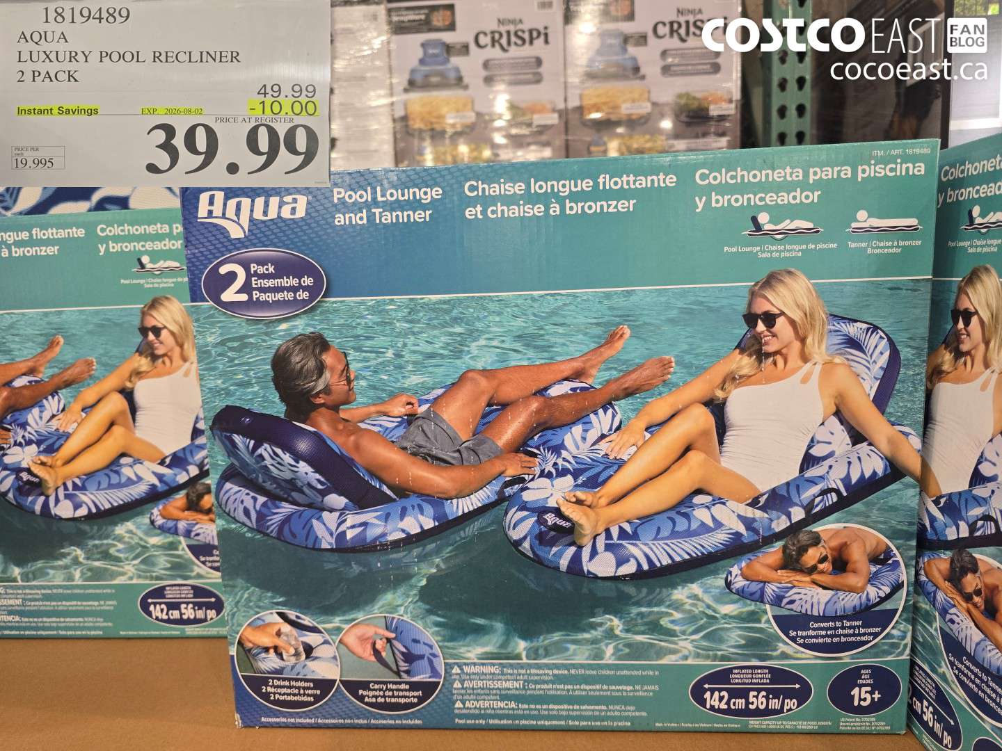 1819489 AQUA LUXURY POOL RECLINER 2 PACK ($10.00 INSTANT SAVINGS EXPIRES ON 2026-08-02) $39.99