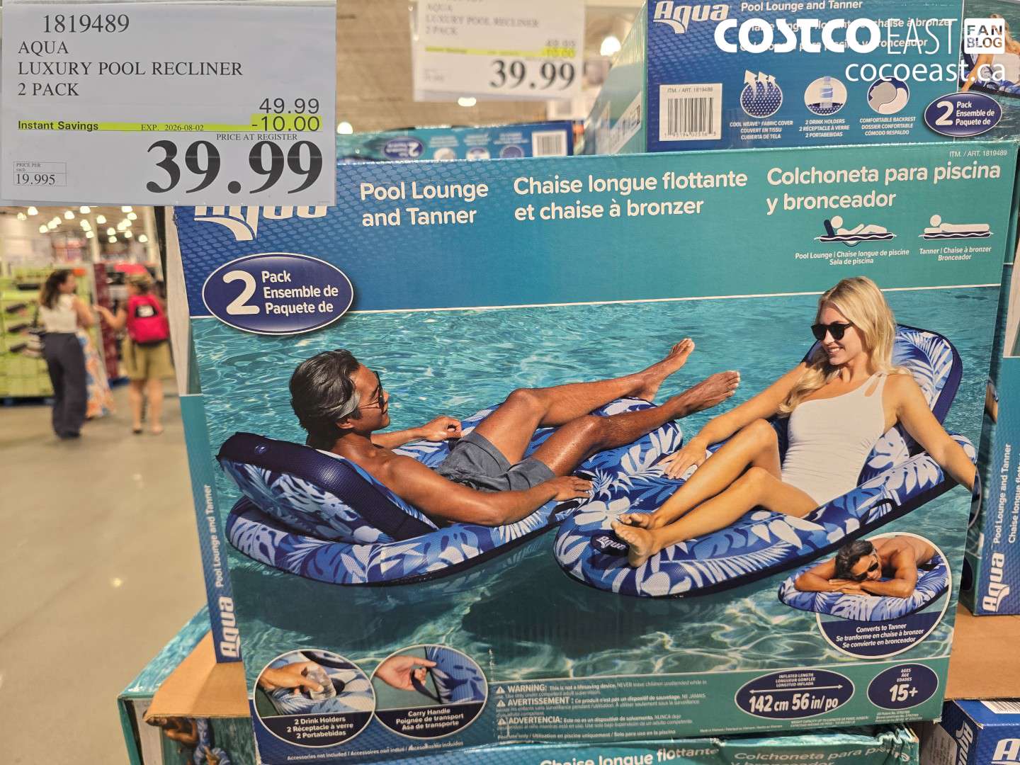 1819489 AQUA LUXURY POOL RECLINER 2 PACK ($10.00 INSTANT SAVINGS EXPIRES ON 2026-08-02) $39.99