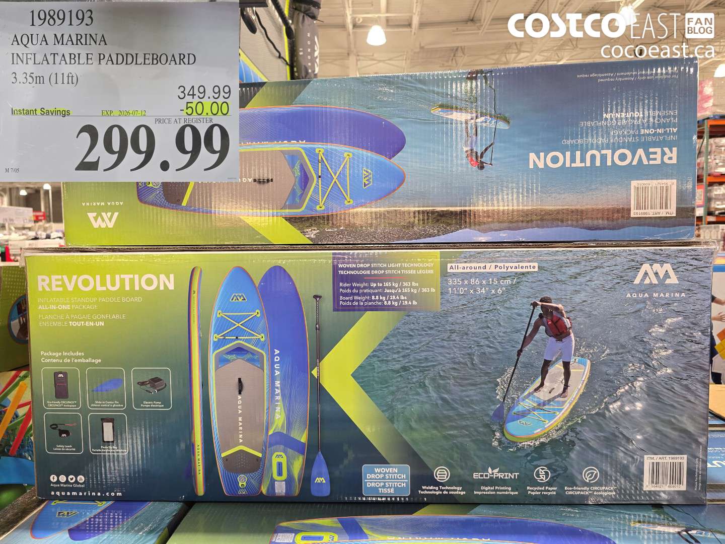 1989193 AQUA MARINA INFLATABLE PADDLEBOARD 3.35M (11FT) ($50.00 INSTANT SAVINGS EXPIRES ON 2026-07-12) $299.99