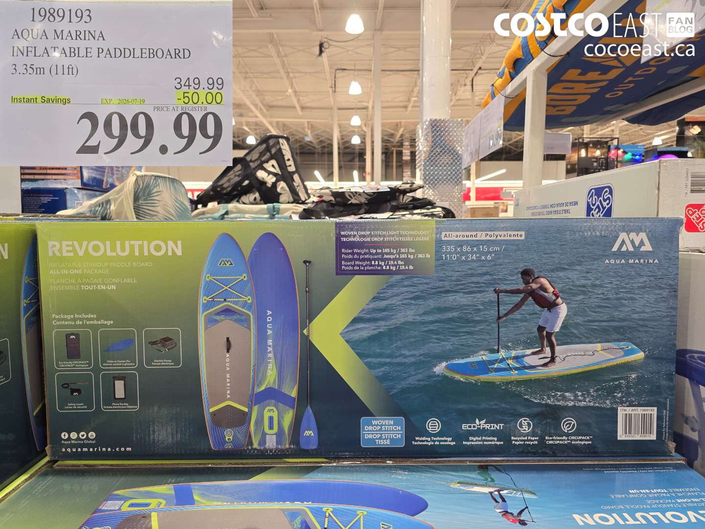 1989193 AQUA MARINA INFLATABLE PADDLEBOARD 3.35M (11FT) ($50.00 INSTANT SAVINGS EXPIRES ON 2026-07-19) $299.99