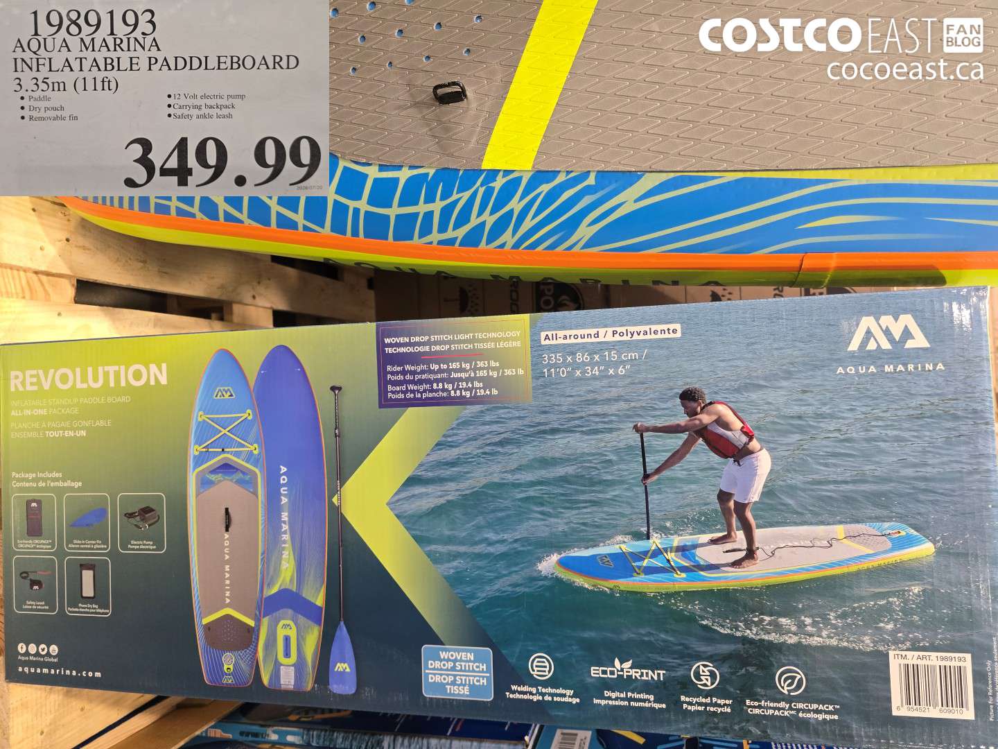 1989193 AQUA MARINA INFLATABLE PADDLEBOARD 3.35M (11FT) $349.99