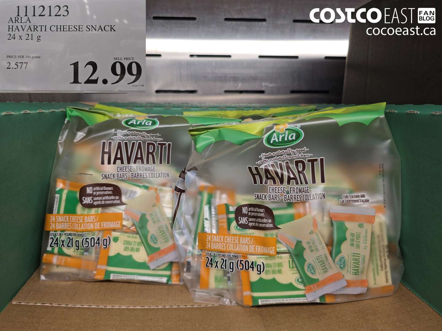 1112123 ARLA HAVARTI CHEESE SNACK 24 X 21 G $12.99