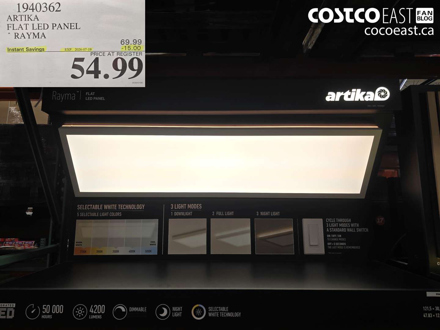 1940362 ARTIKA FLAT LED PANEL RAYMA ($15.00 INSTANT SAVINGS EXPIRES ON 2026-07-19) $54.99
