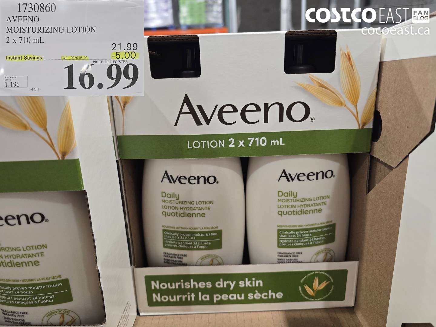 1730860 AVEENO MOISTURIZING LOTION 2 X 710 ML ($5.00 INSTANT SAVINGS EXPIRES ON 2026-08-02) $16.99