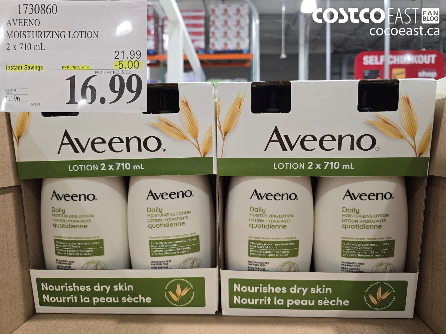 1730860 AVEENO MOISTURIZING LOTION 2 X 710 ML ($5.00 INSTANT SAVINGS EXPIRES ON 2026-08-02) $16.99