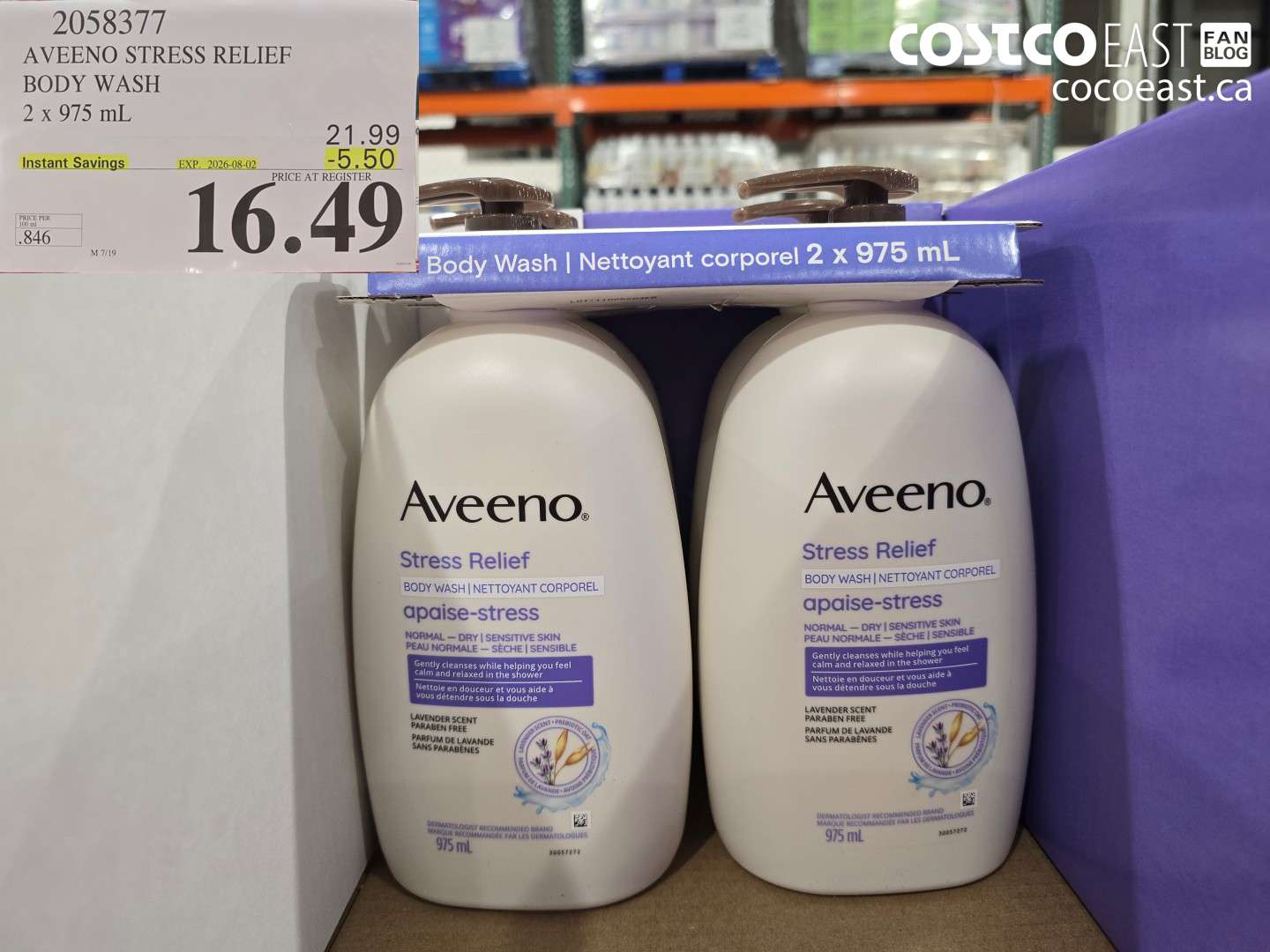 2058377 AVEENO STRESS RELIEF BODY WASH 2 X 975 ML ($5.50 INSTANT SAVINGS EXPIRES ON 2026-08-02) $16.49