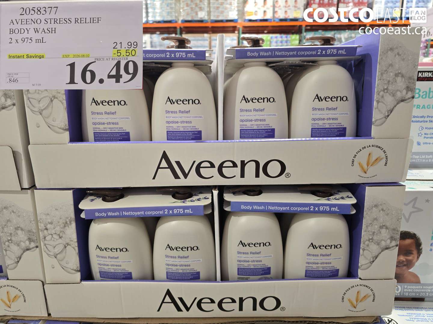 2058377 AVEENO STRESS RELIEF BODY WASH 2 X 975 ML ($5.50 INSTANT SAVINGS EXPIRES ON 2026-08-02) $16.49