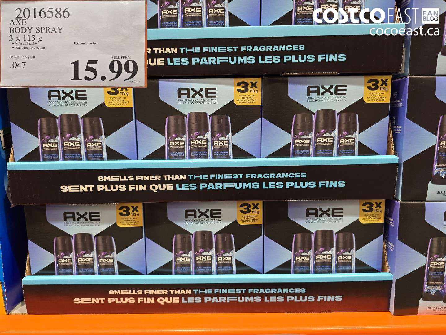 2016586 AXE BODY SPRAY 3 X 113 G $15.99