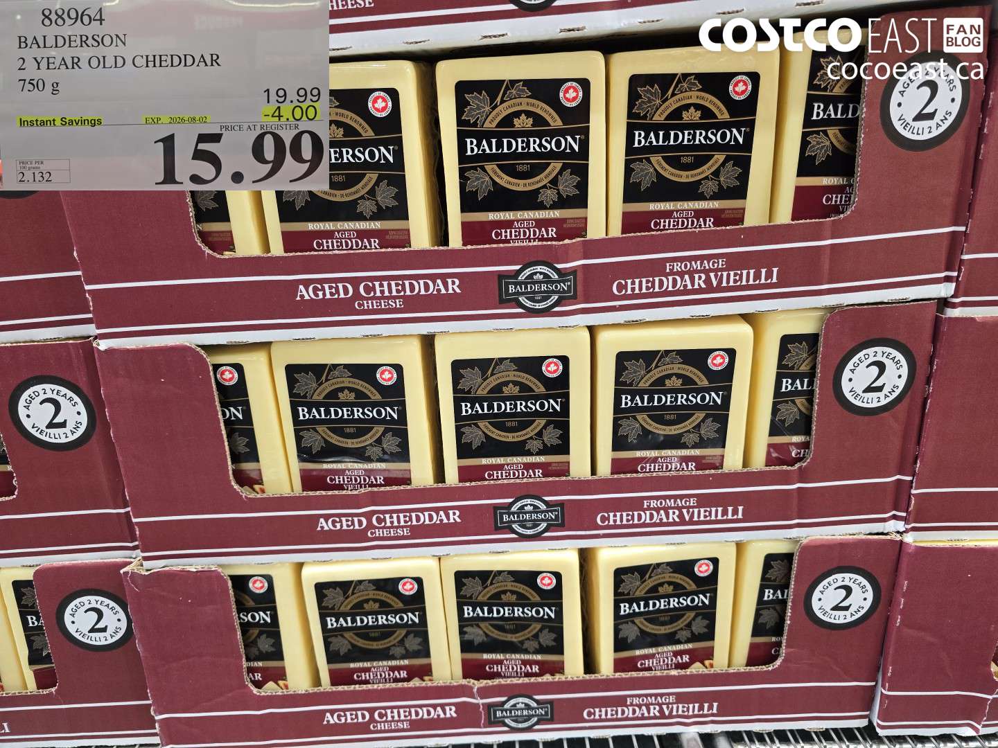 88964 BALDERSON 2 YEAR OLD CHEDDAR 750 G ($4.00 INSTANT SAVINGS EXPIRES ON 2026-08-02) $15.99
