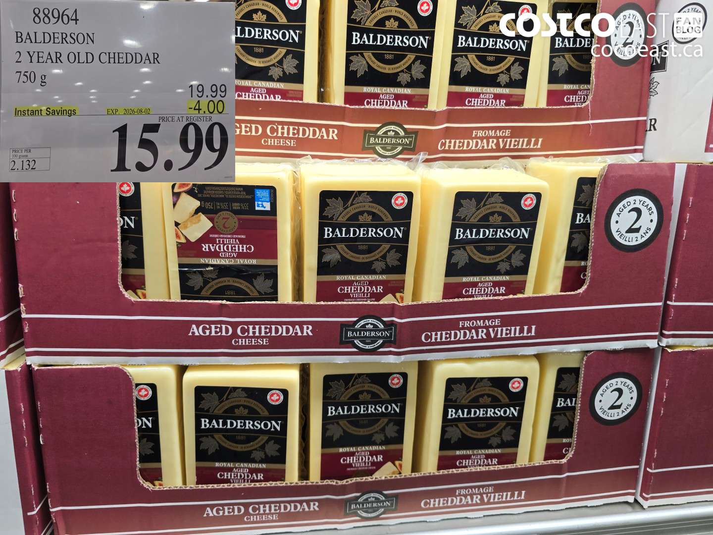 88964 BALDERSON 2 YEAR OLD CHEDDAR 750 G ($4.00 INSTANT SAVINGS EXPIRES ON 2026-08-02) $15.99