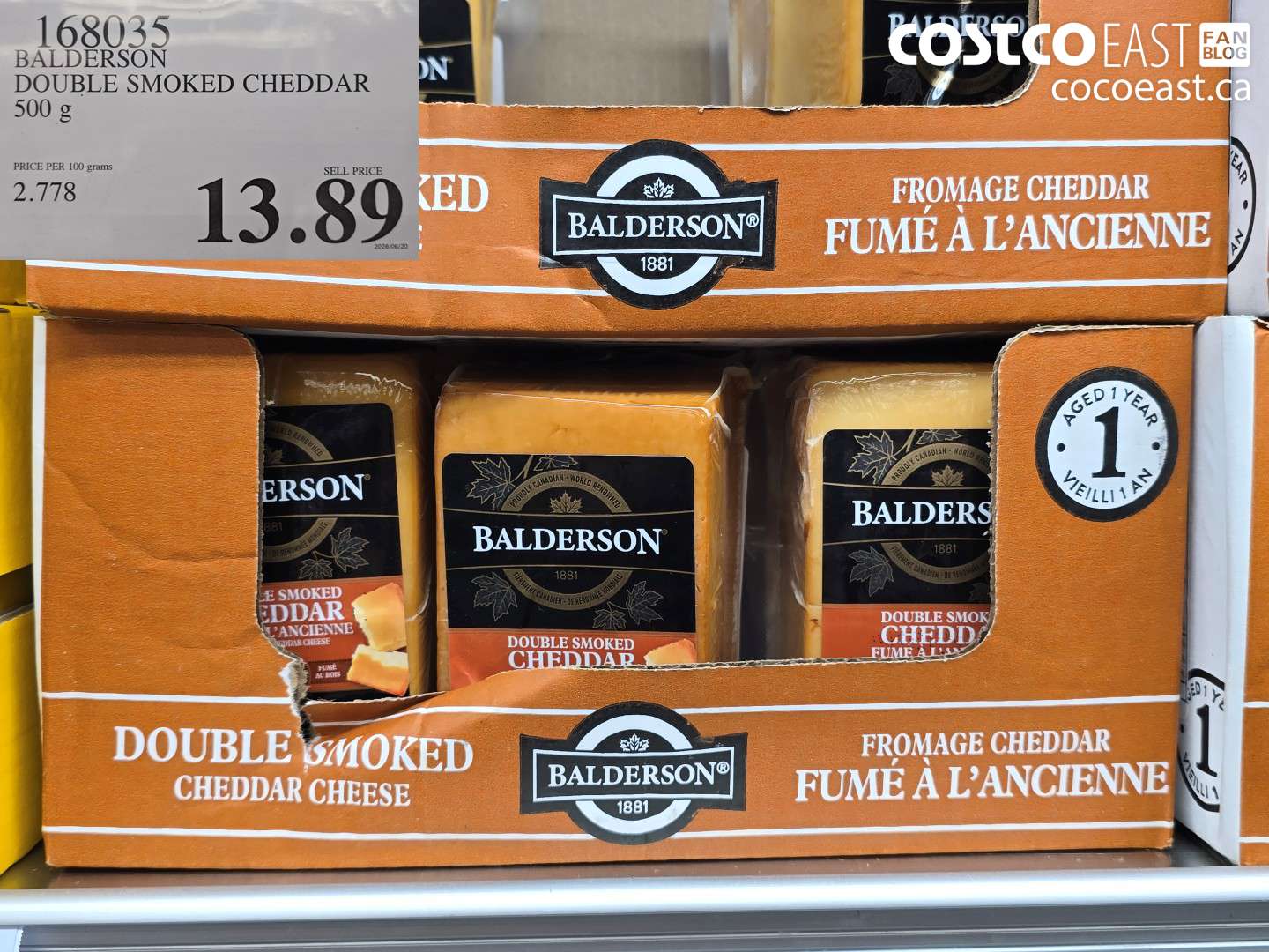 168035 BALDERSON DOUBLE SMOKED CHEDDAR 500 G $13.89