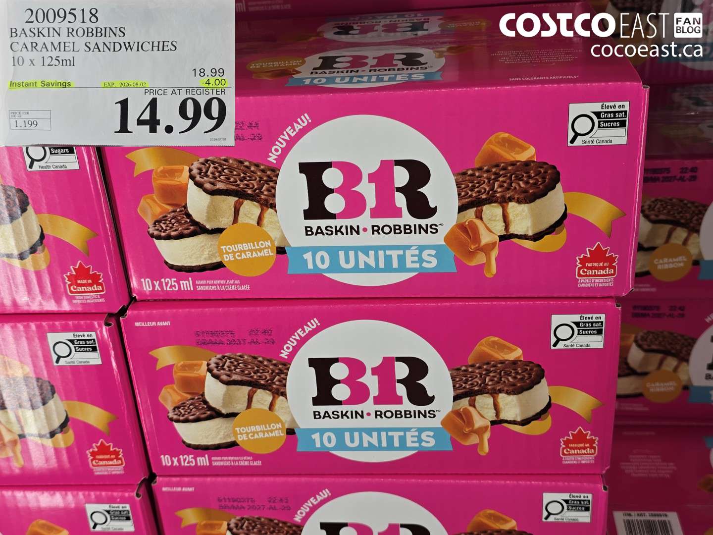 2009518 BASKIN ROBBINS CARAMEL SANDWICHES 10 X 125ML ($4.00 INSTANT SAVINGS EXPIRES ON 2026-08-02) $14.99