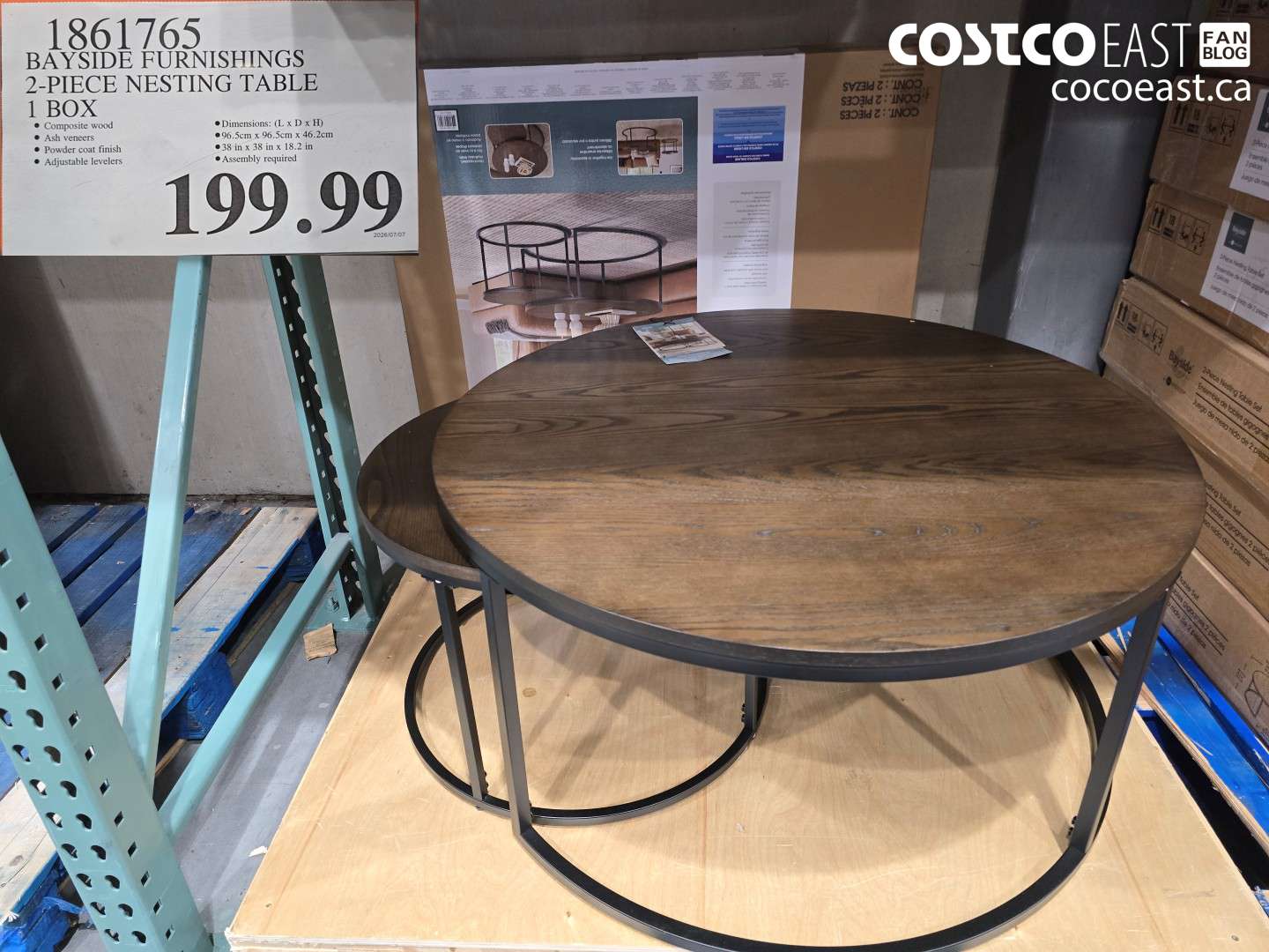 1861765 BAYSIDE FURNISHINGS 2-PIECE NESTING TABLE 1 BOX $199.99