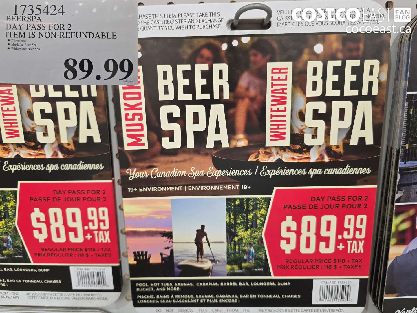 1735424 BEERSPA DAY PASS FOR 2 ITEM IS NON-REFUNDABLE $89.99