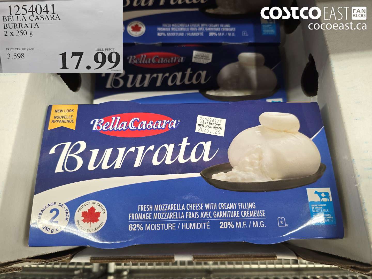 1254041 BELLA CASARA BURRATA 2 X 250 G $17.99