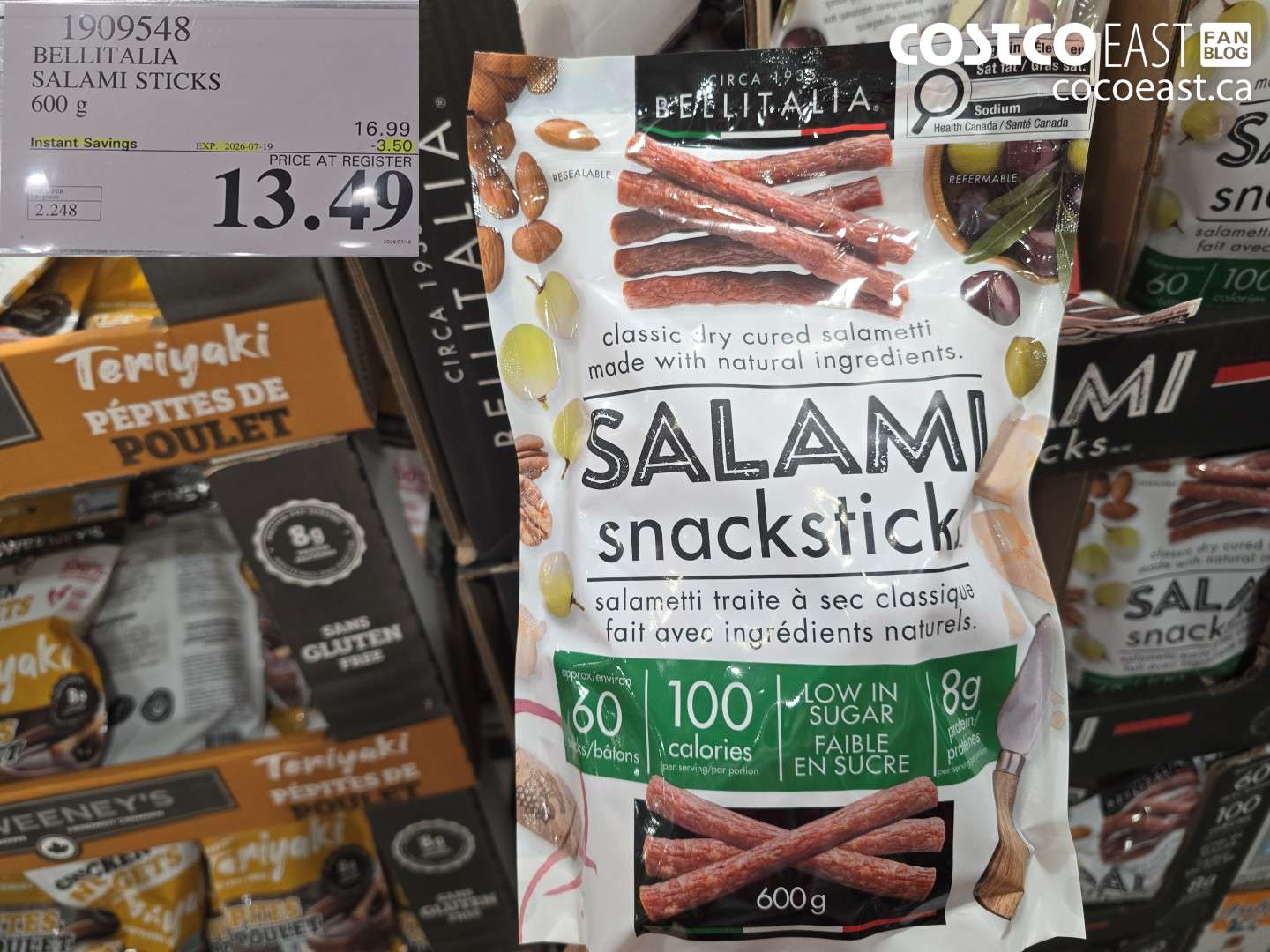 1909548 BELLITALIA SALAMI STICKS 600 G ($3.50 INSTANT SAVINGS EXPIRES ON 2026-07-19) $13.49
