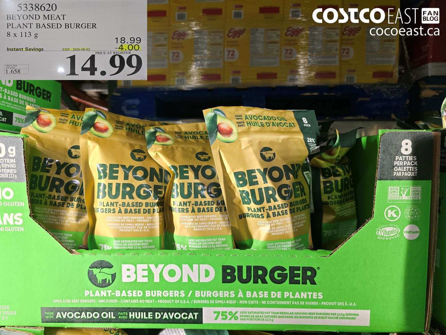 5338620 BEYOND MEAT PLANT BASED BURGER 8 X 113 G ($4.00 INSTANT SAVINGS EXPIRES ON 2026-08-02) $14.99
